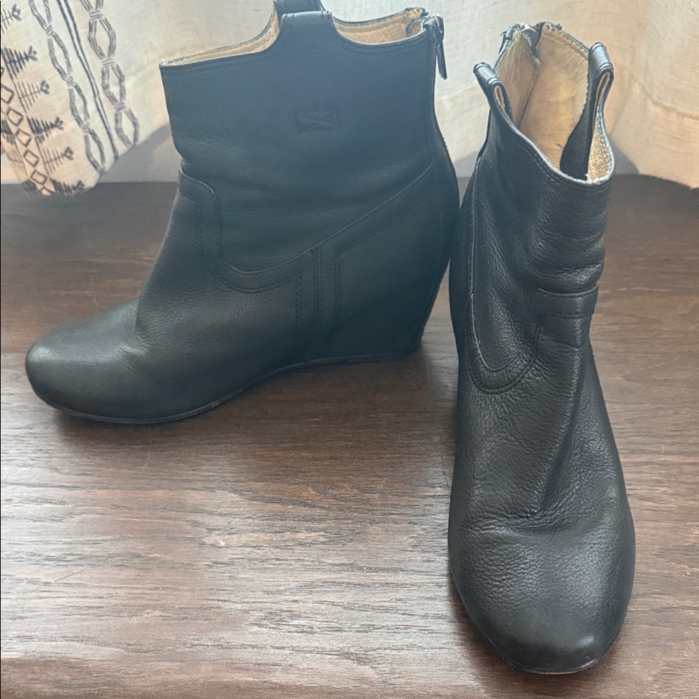 Frye Black Leather Ankle Boots